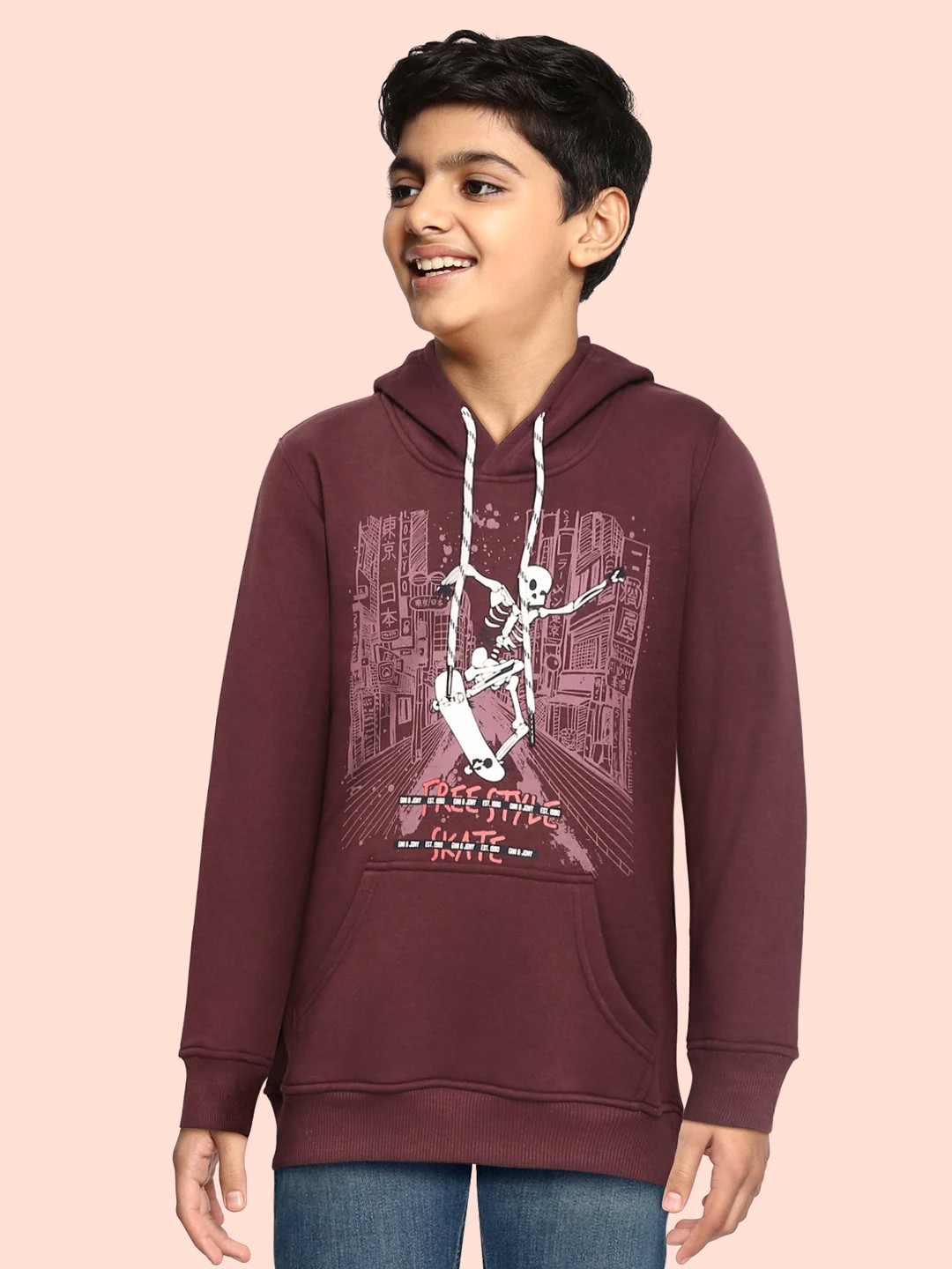 

Gini and Jony Boys Burgundy Conversational Printed Hooded Sweatshirt