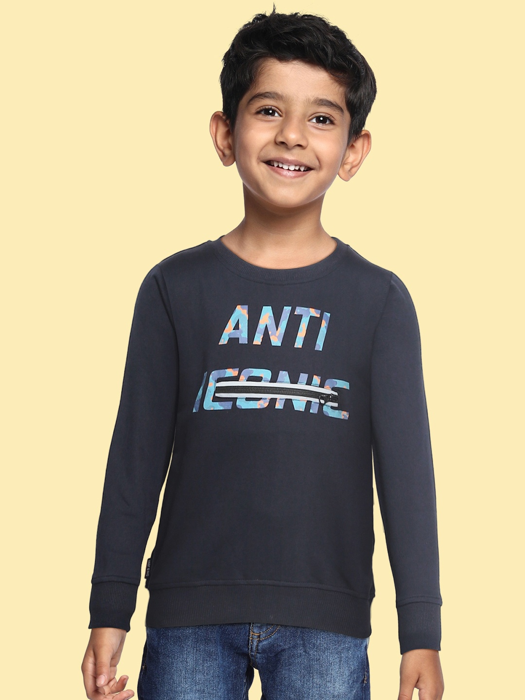 

Gini and Jony Boys Navy Blue Pure Cotton Printed Sweatshirt