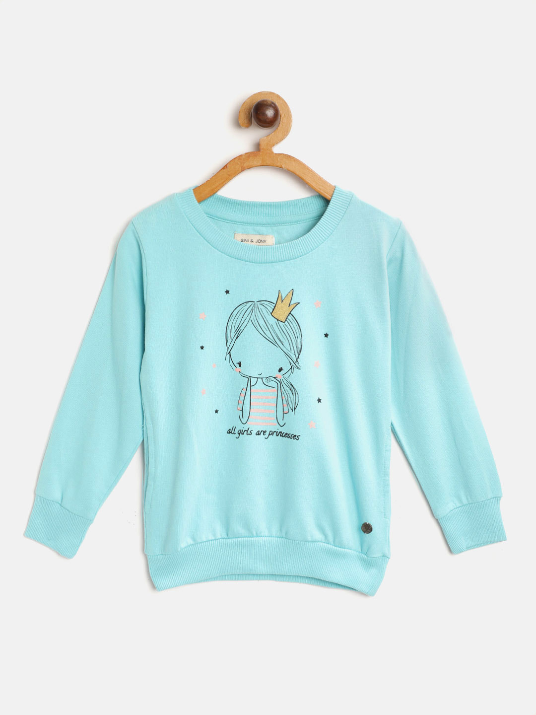 

Gini and Jony Girls Blue & Black Graphic Print Cotton Sweatshirt