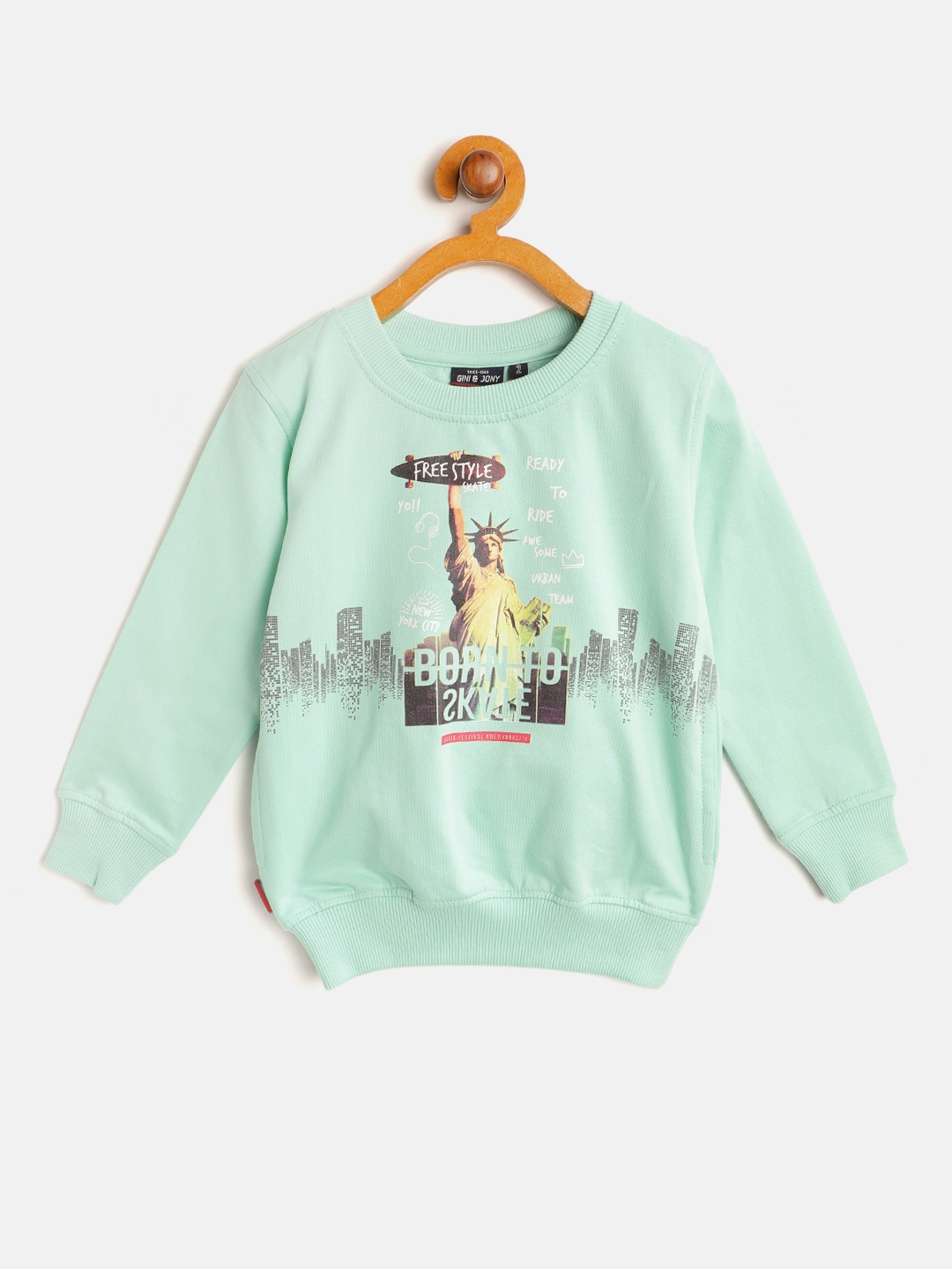 

Gini and Jony Boys Mint Green & Grey Pure Cotton Statue of Liberty Print Sweatshirt