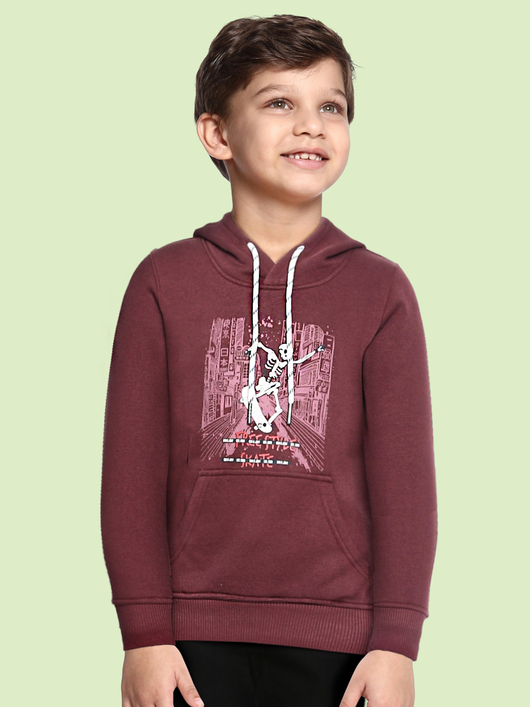 

Gini and Jony Boys Burgundy & White Printed Hooded Sweatshirt