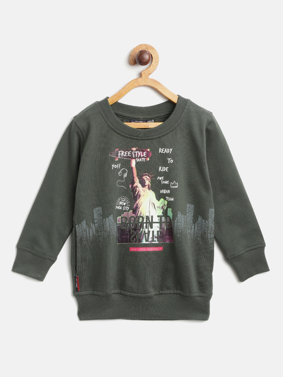 

Gini and Jony Boys Olive Green Cotton Printed Sweatshirt