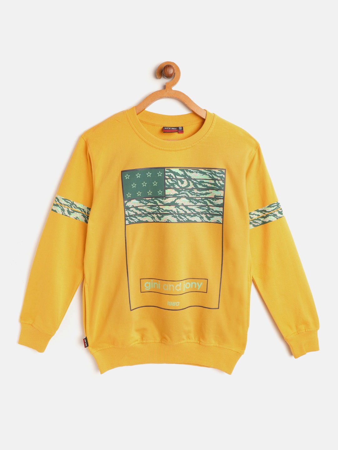 

Gini and Jony Boys Mustard Yellow & Green Pure Cotton Printed Sweatshirt