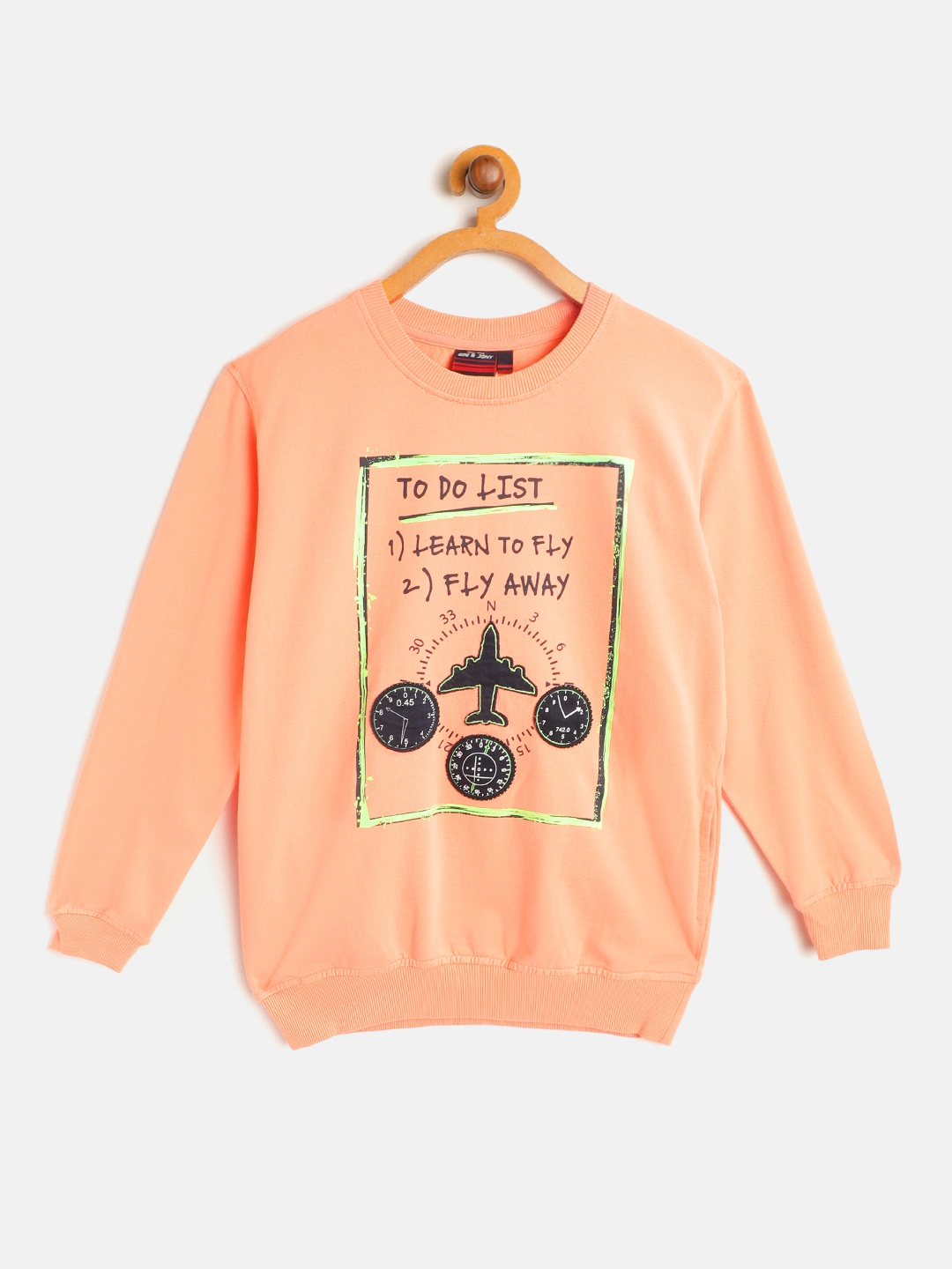 

Gini and Jony Boys Peach-Coloured & Navy Pure Cotton Printed Sweatshirt