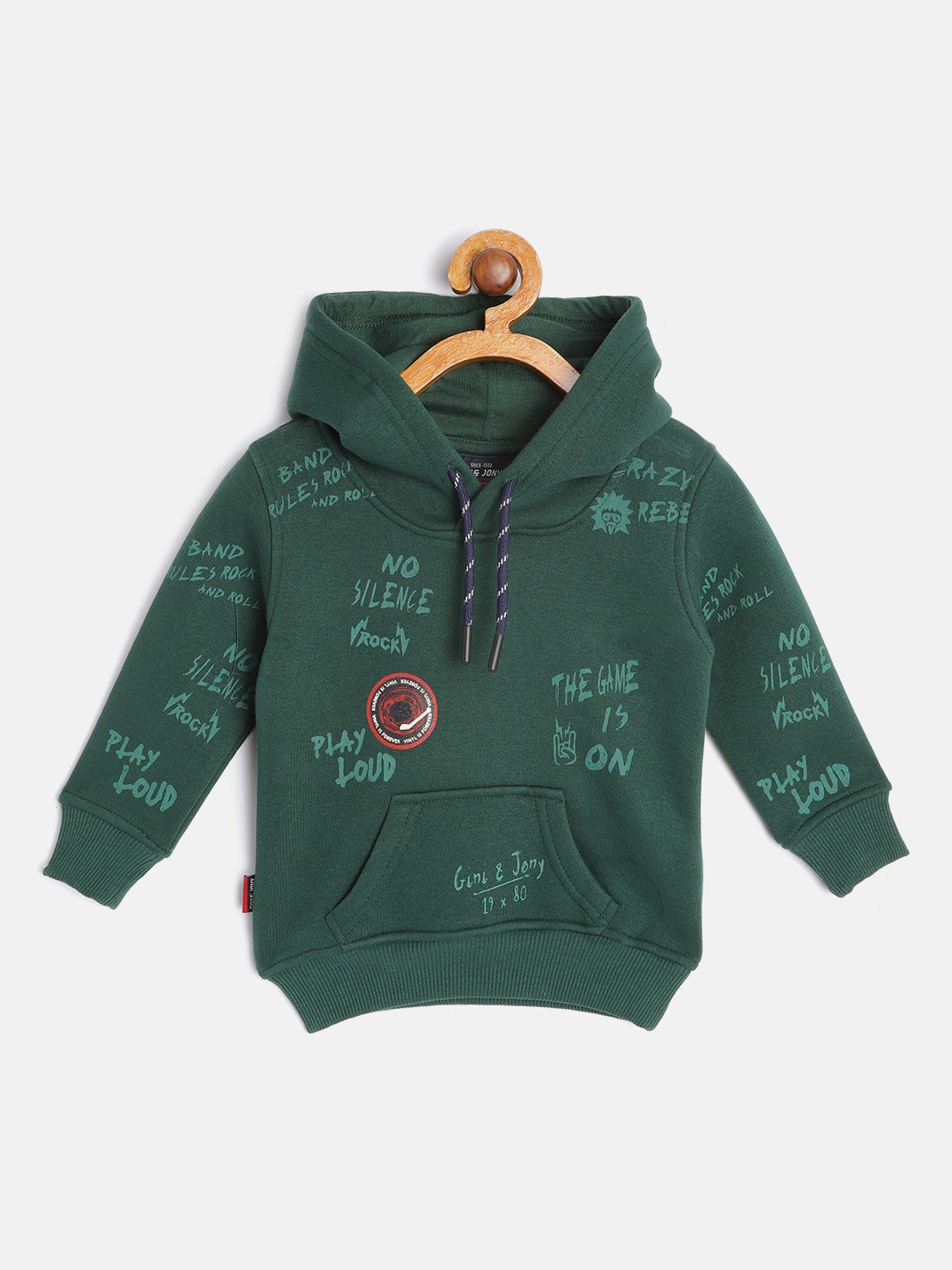 

Gini and Jony Infant Boys Green Typography Printed Hooded Sweatshirt