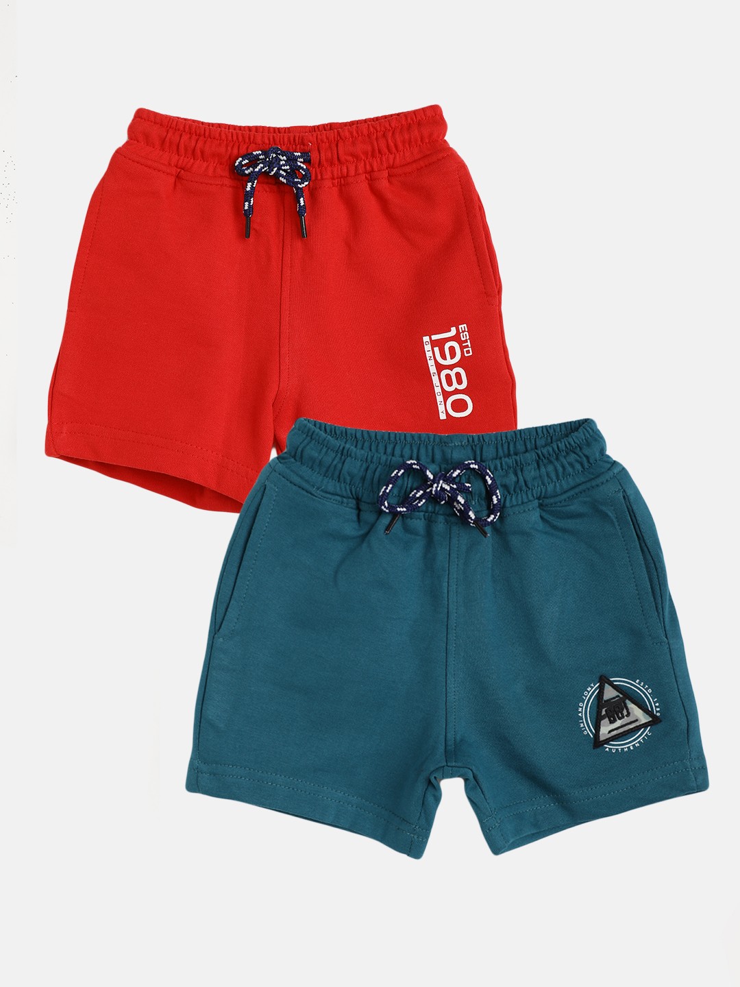 

Gini and Jony Boys Pack of 2 Solid Pure Cotton Shorts, Red