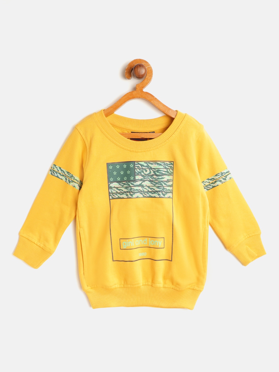 

Gini and Jony Boys Mustard Yellow & Green Pure Cotton Printed Sweatshirt