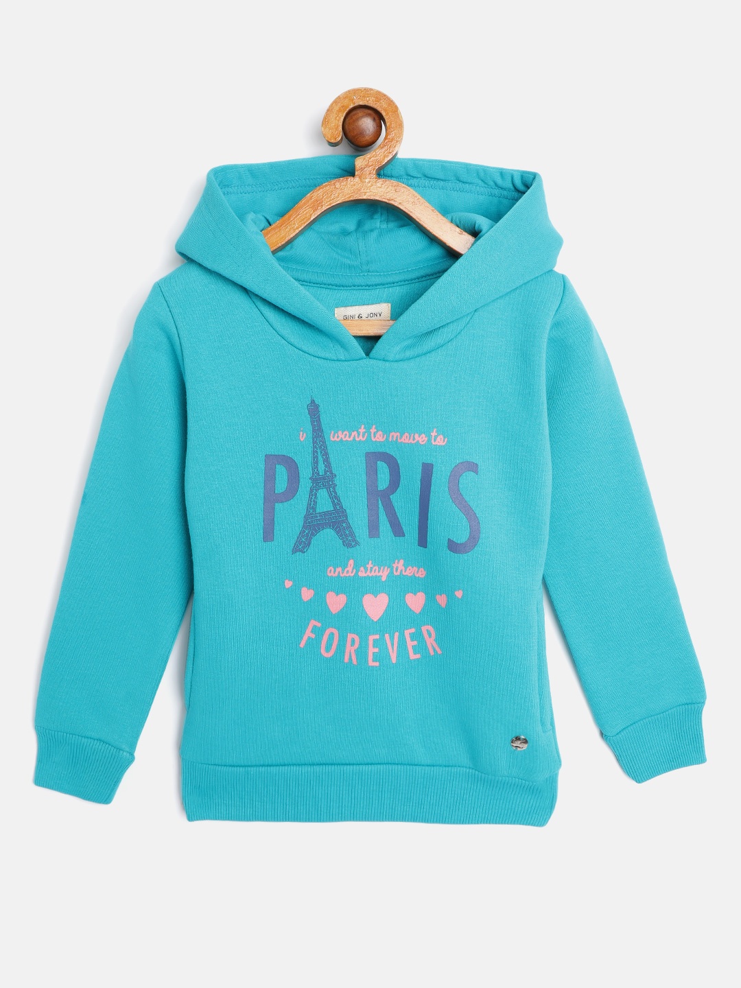 

Gini and Jony Infant Girls Turquoise Blue Printed Hooded Sweatshirt
