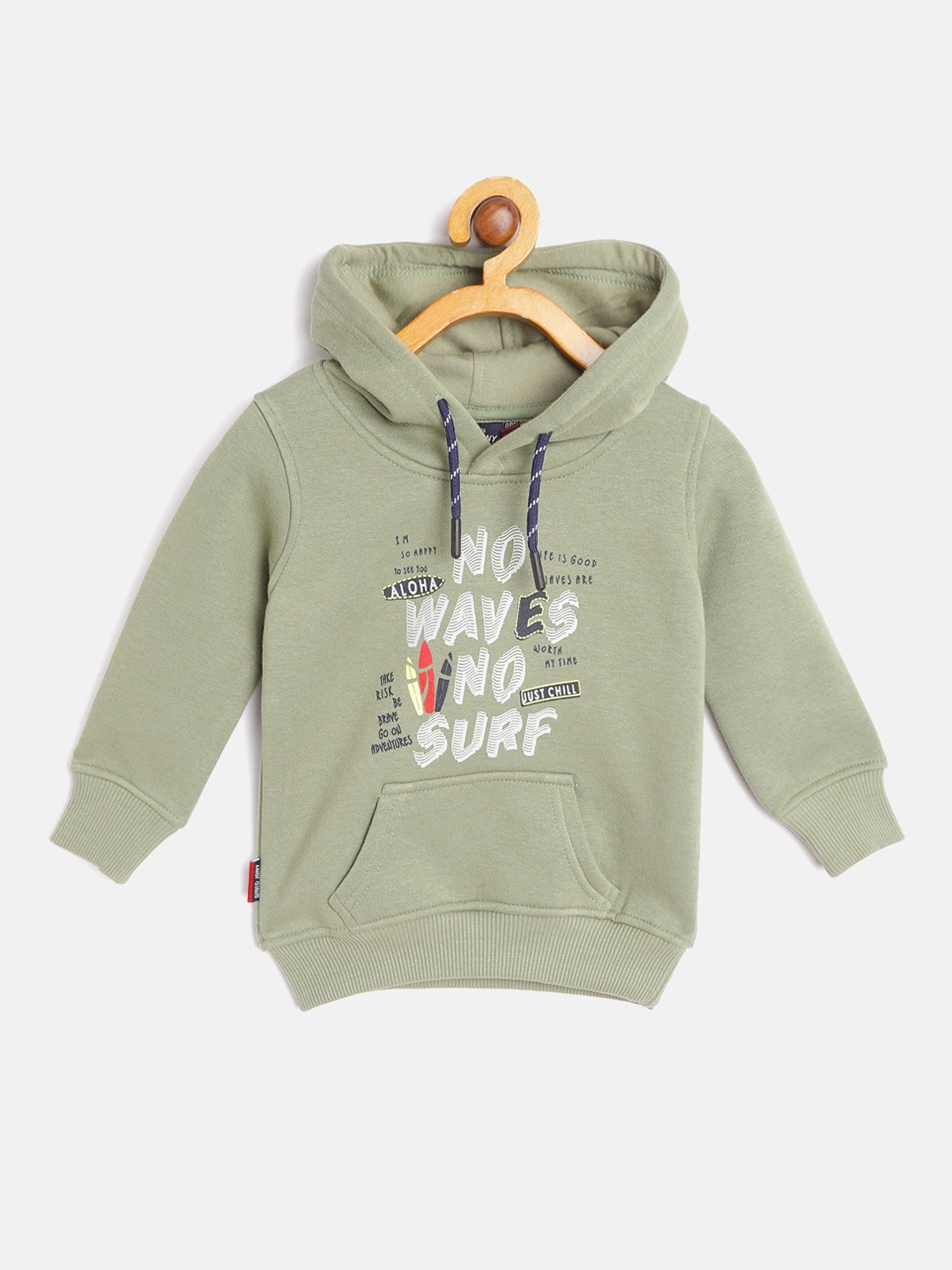 

Gini and Jony Boys Olive Green & White Printed Hooded Sweatshirt