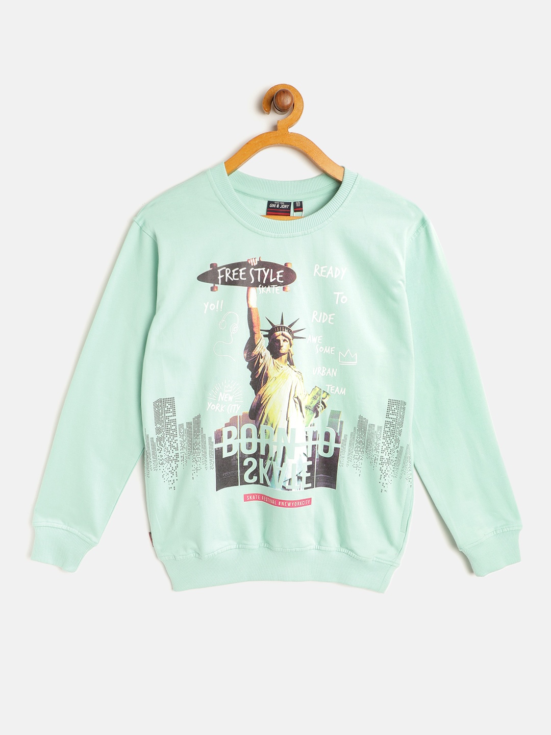 

Gini and Jony Boys Mint Green & Grey Pure Cotton Statue of Liberty Print Sweatshirt