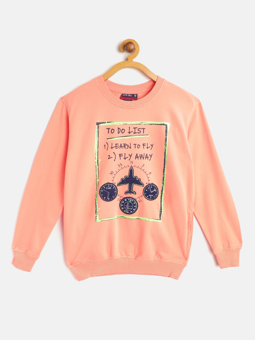 

Gini and Jony Boys Peach-Coloured & Navy Pure Cotton Printed Sweatshirt