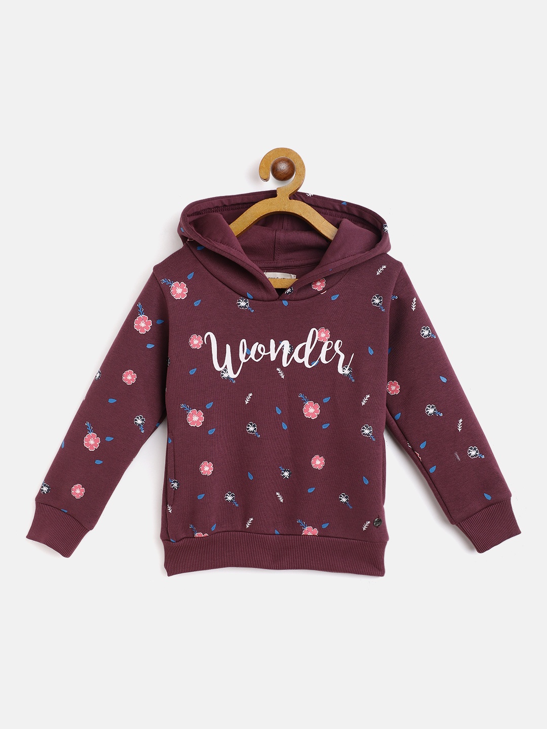 Gini and Jony Girls Purple Typography Print Hooded Sweatshirt