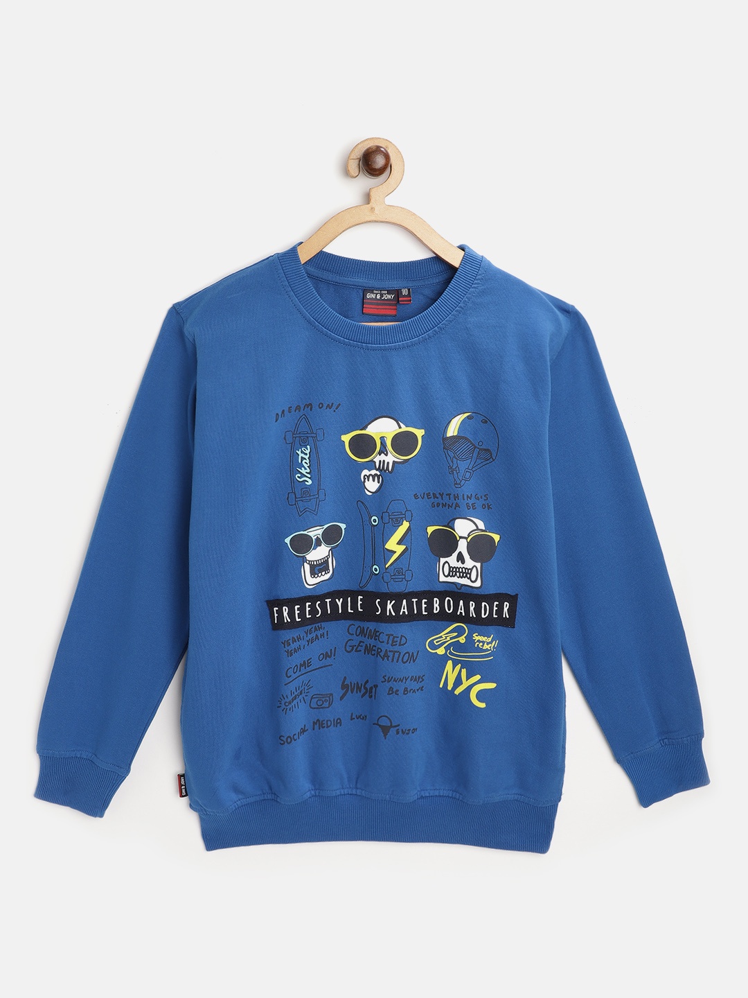 

Gini and Jony Boys Navy Blue & Black Graphic Print Cotton Sweatshirt