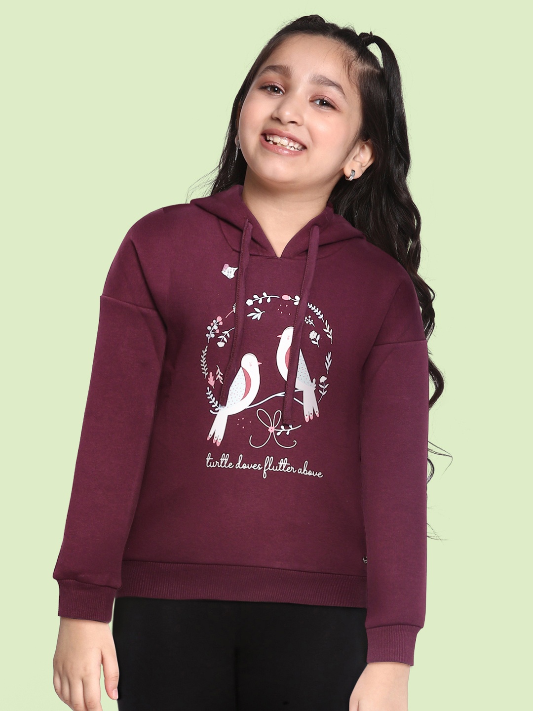

Gini and Jony Girls Burgundy Printed Hooded Sweatshirt