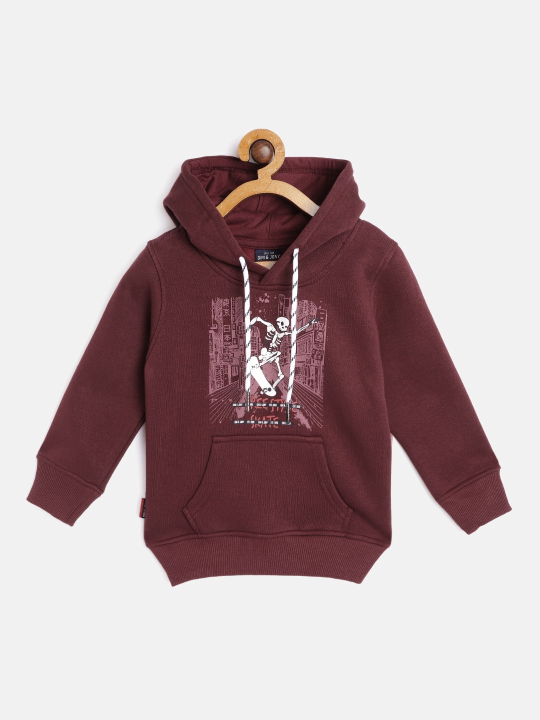 

Gini and Jony Infant Boys Maroon & White Skeleton Print Hooded Sweatshirt