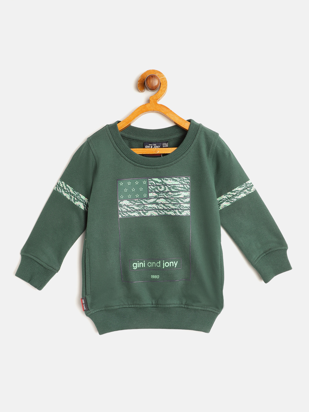 

Gini and Jony Boys Olive Green Pure Cotton Printed Sweatshirt