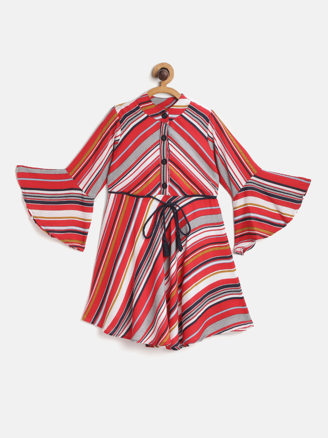 

Bella Moda Girls Red & White Striped Fit & Flare Dress