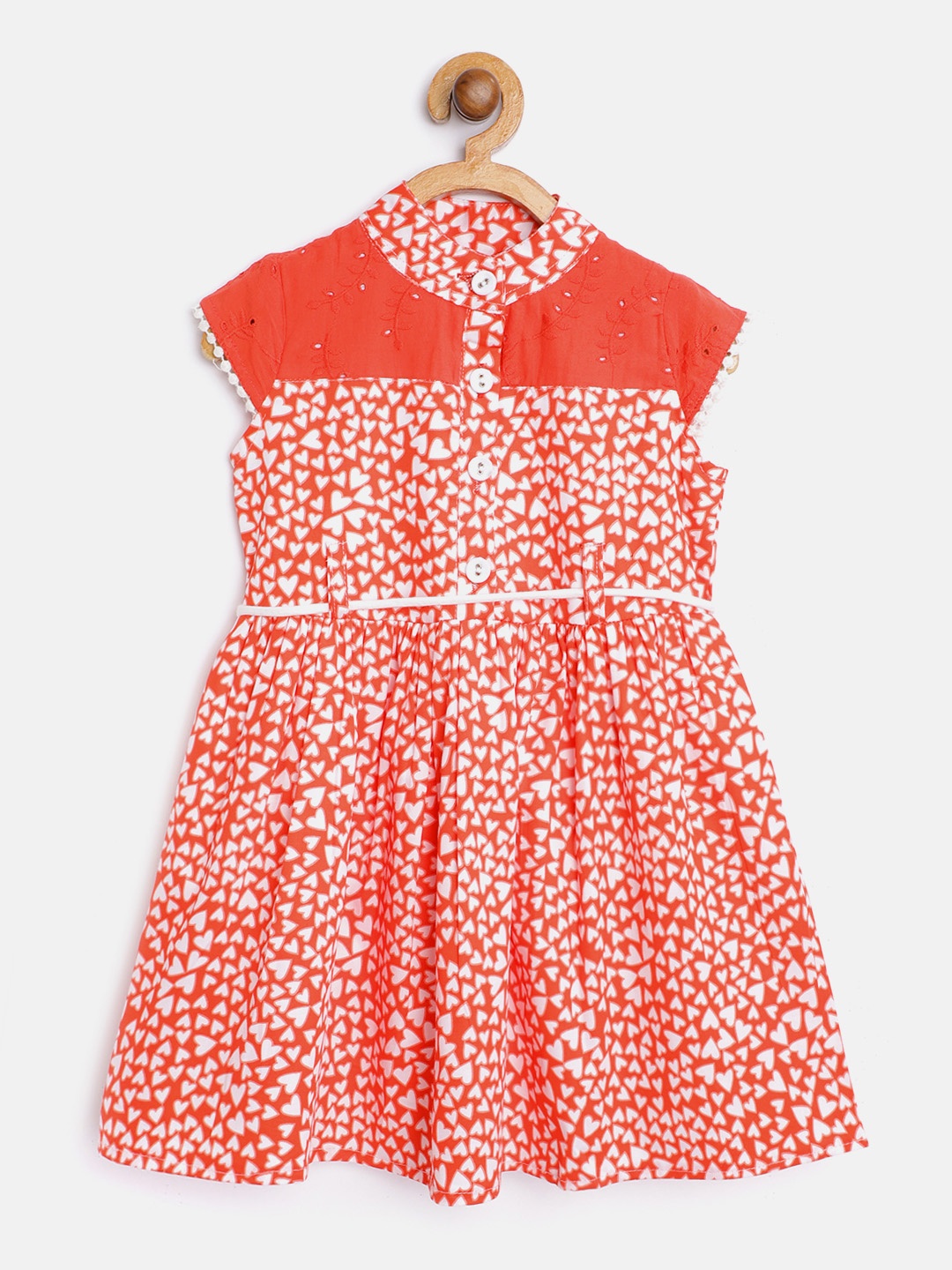 

Bella Moda Girls Red & White Heart Print Fit & Flare Dress with Belt