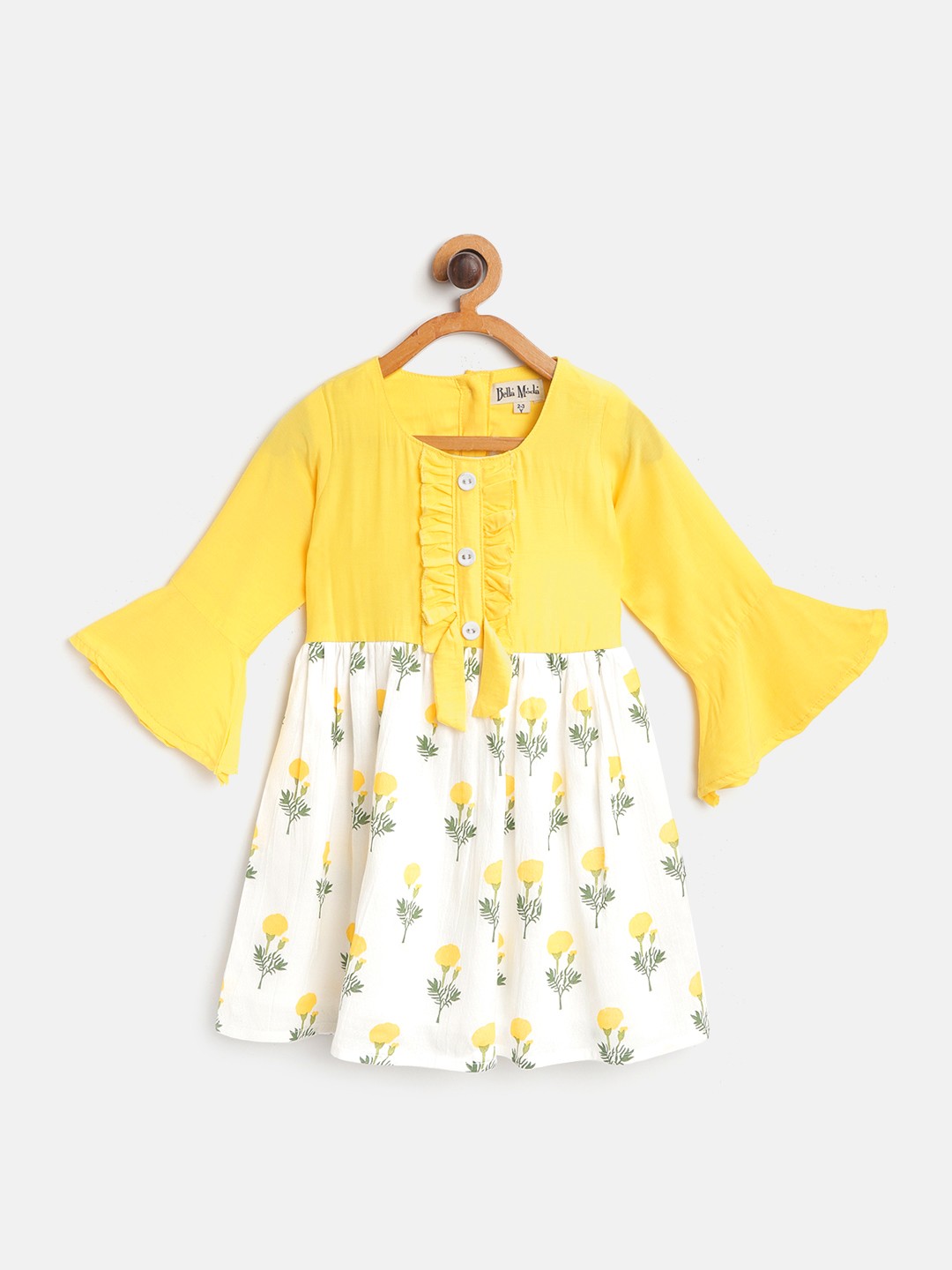 

Bella Moda Girls White & Yellow Floral Print Fit & Flare Dress