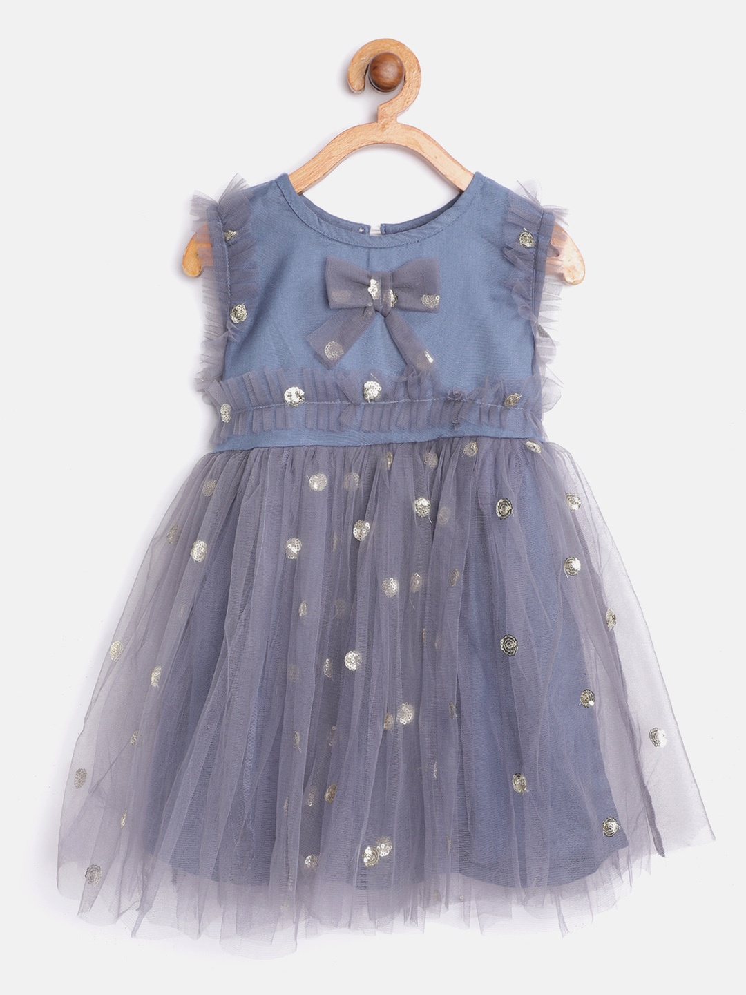 

Bella Moda Girls Grey & Golden Sequinned Fit & Flare Dress
