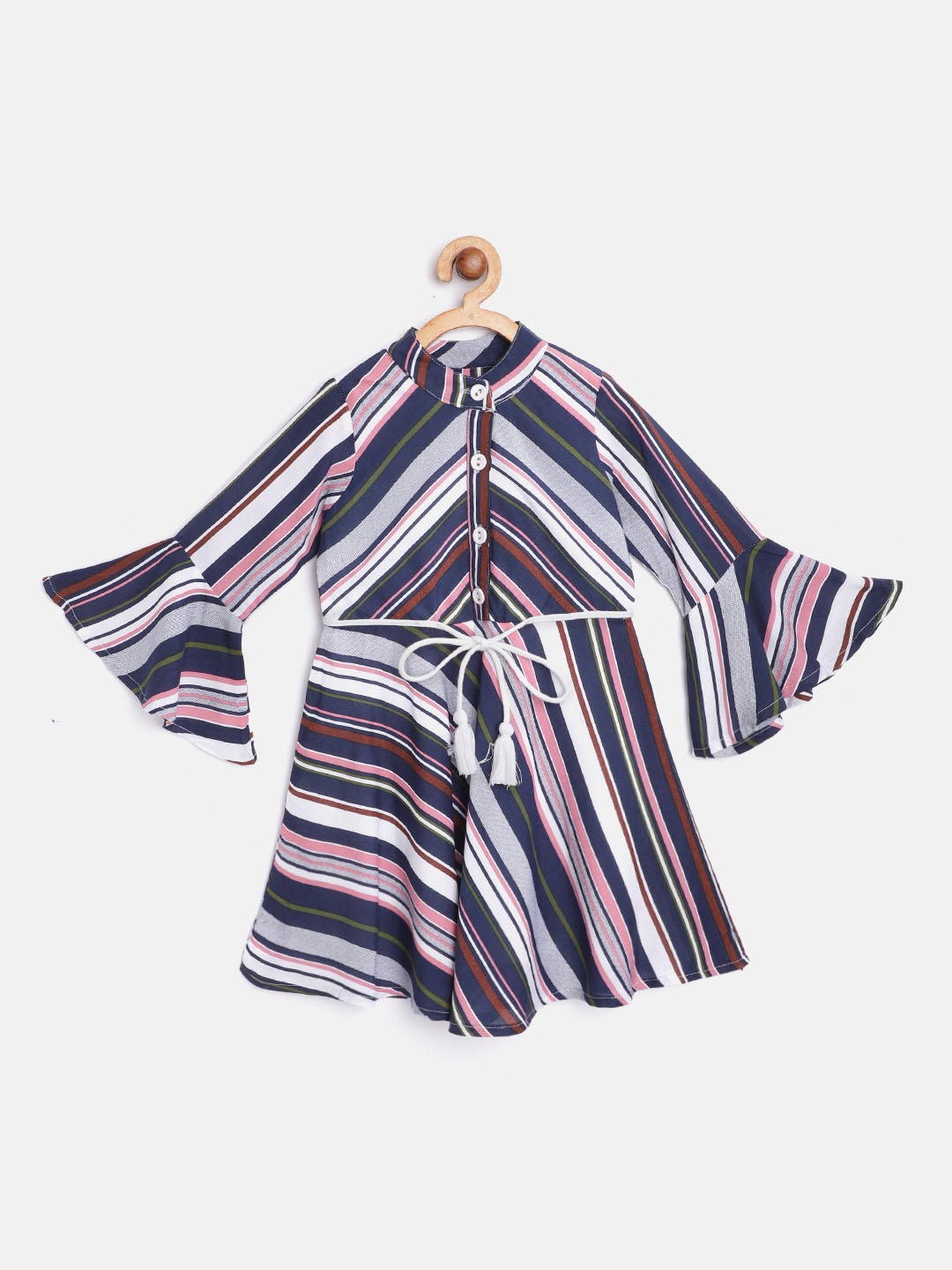 

Bella Moda Girls Navy Blue & White Striped Fit & Flare Dress
