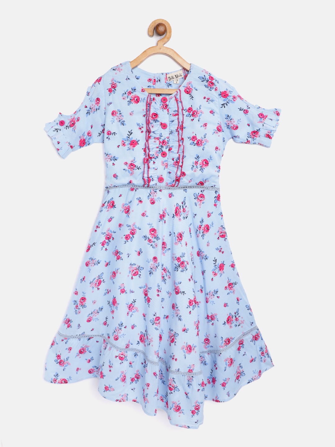 

Bella Moda Girls Blue & Pink Floral Print Fit & Flare Dress