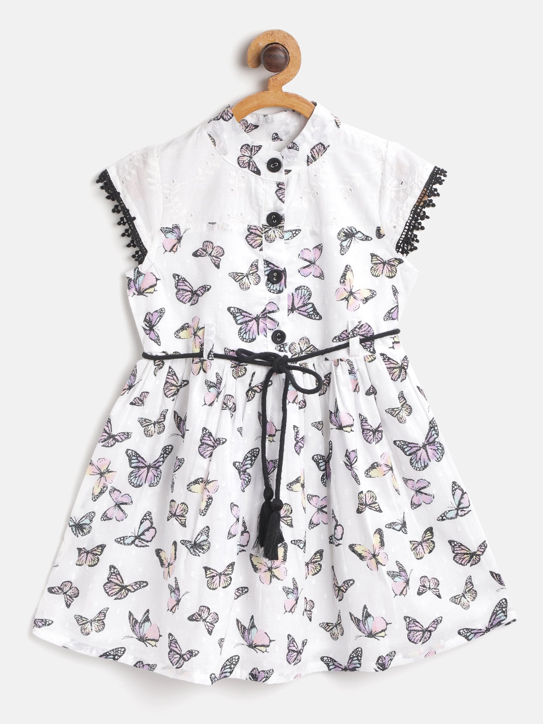 

Bella Moda Girls White & Black Butterfly Print Fit & Flare Dress with Belt
