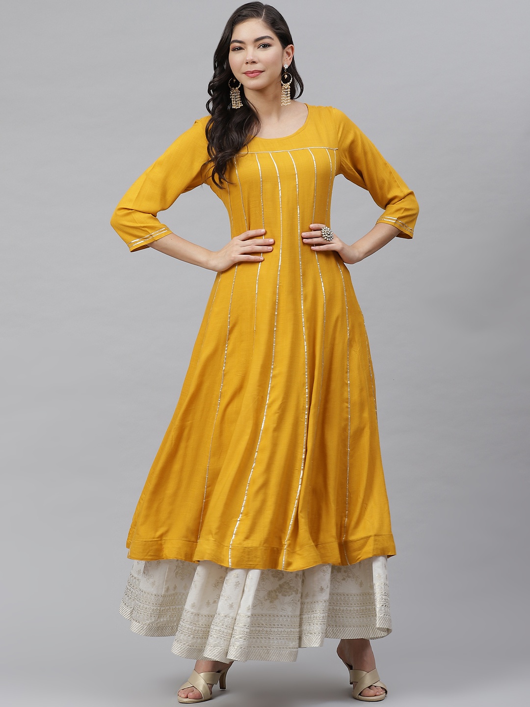 

MBE Women Mustard Gotta Patti Anarkali Kurta