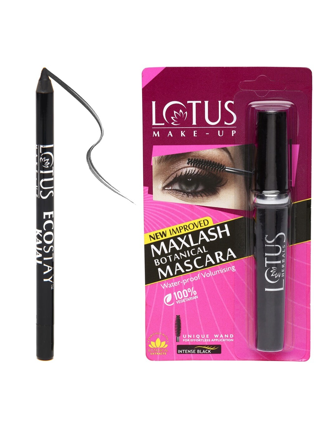 

Lotus Herbals Sustainable Set of Make-Up Kajal - Black & Volumising Waterproof Mascara