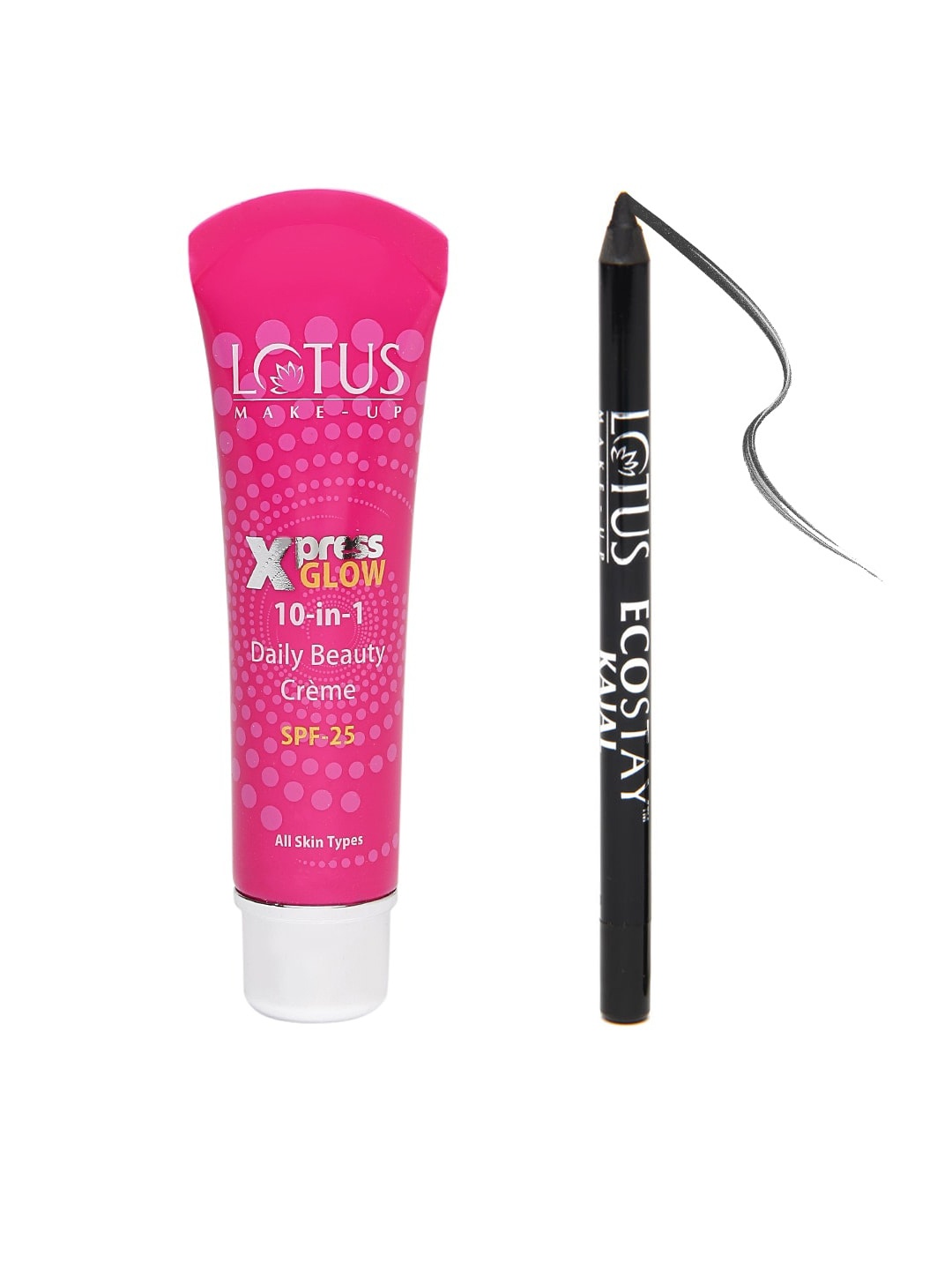 

Lotus Herbals Sustainable Set of Xpress Glow SPF 25 Creme & Make-Up Ecostay Kajal - Black