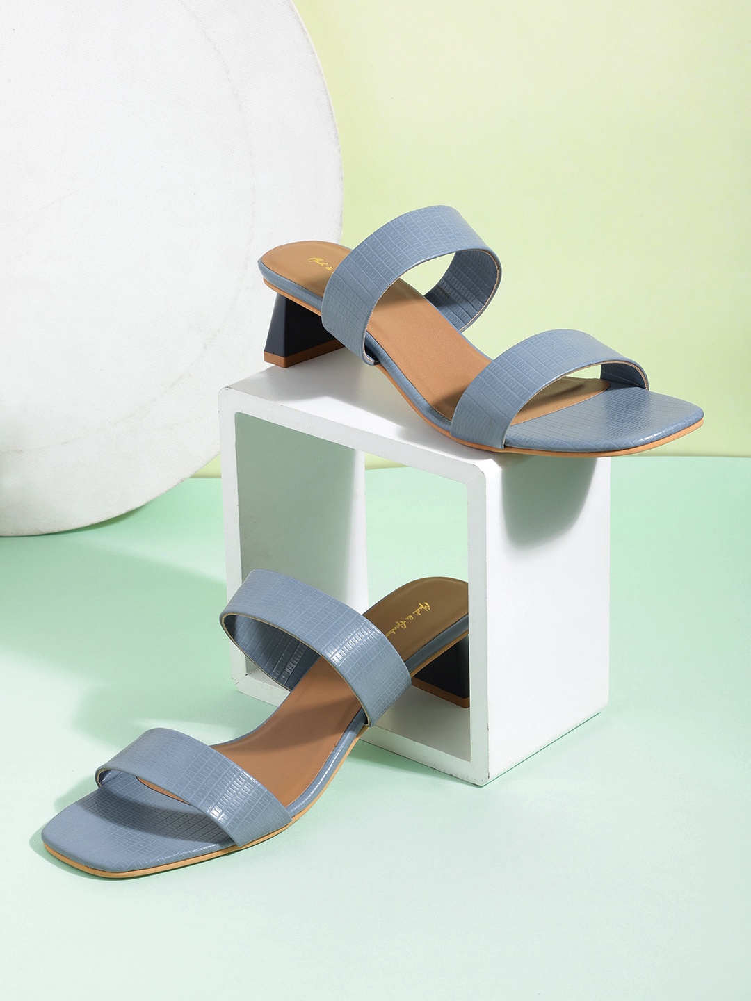

Mast & Harbour Blue Crocs Textured Block Heels