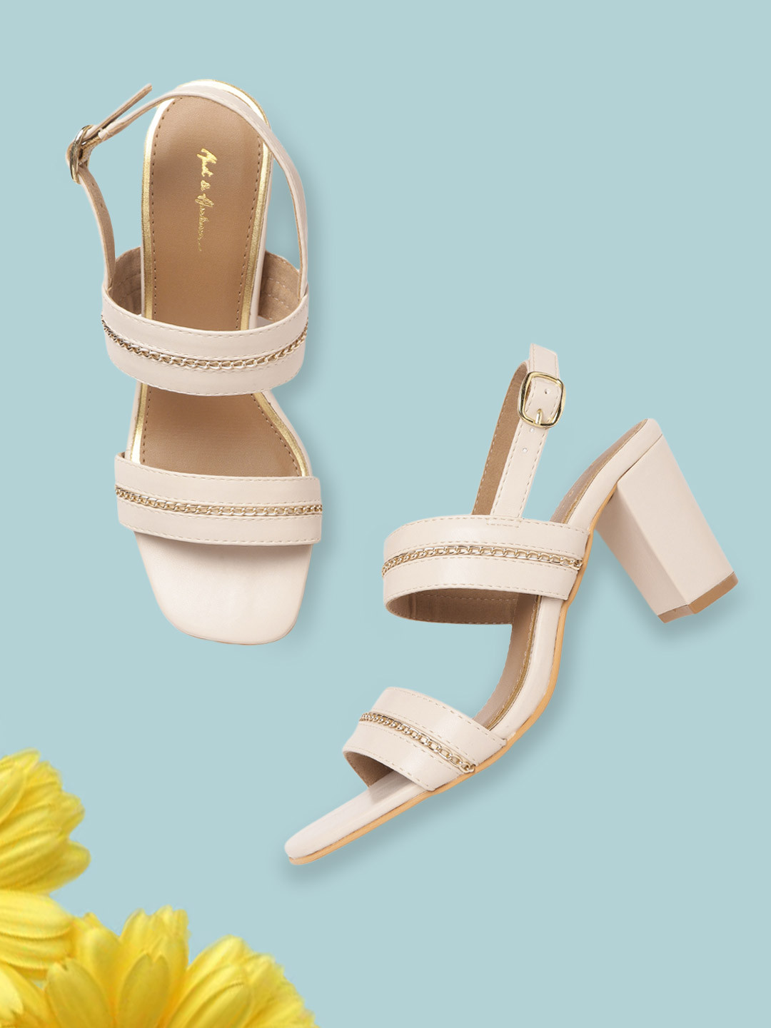 

Mast & Harbour Nude-Coloured & Gold-Toned Solid Block Heels