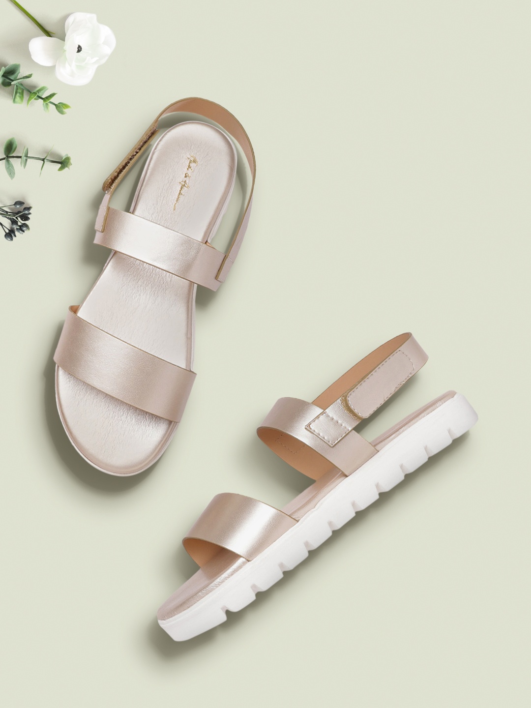 

Mast & Harbour Women Gold-Toned Solid Open Toe Flats