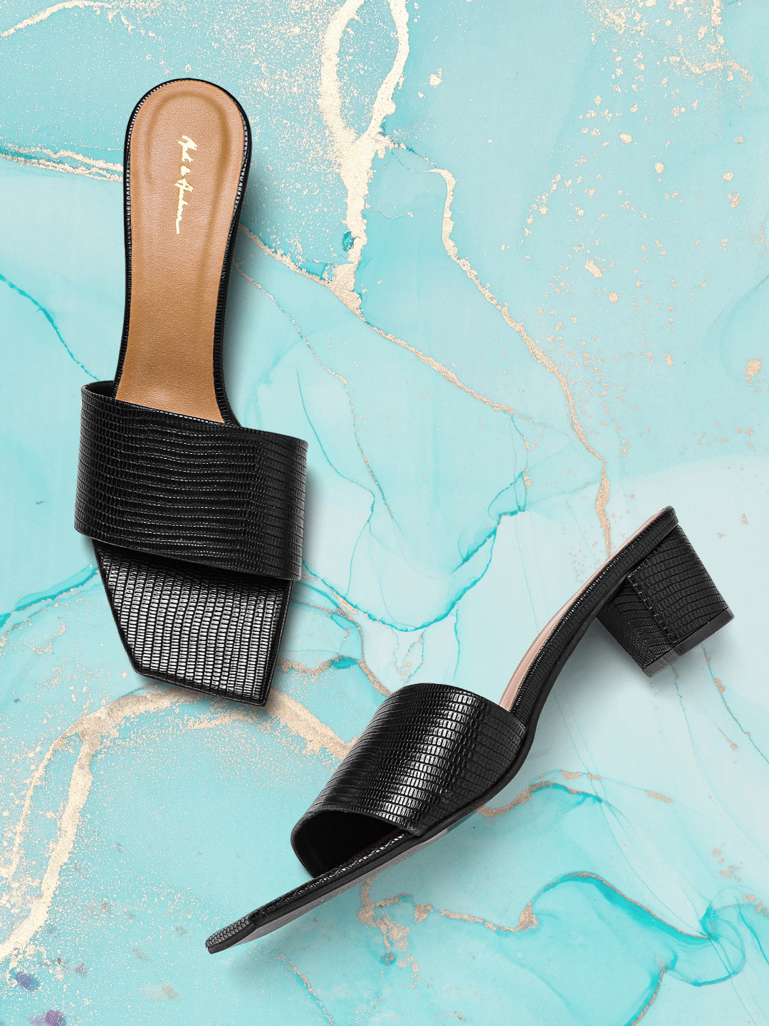 

Mast & Harbour Black Animal Textured Block Heels