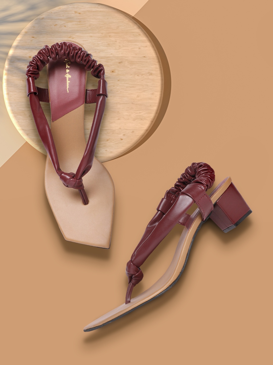 

Mast & Harbour Maroon Solid Open Toe Block Heels
