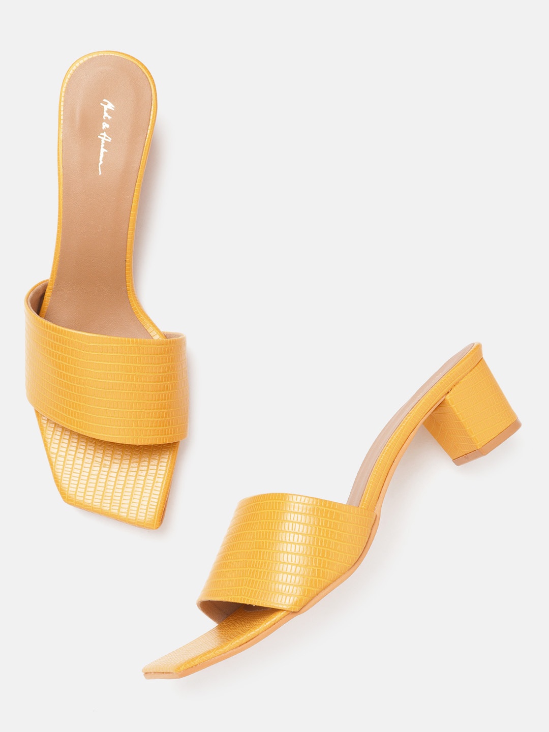 

Mast & Harbour Mustard Yellow Croc Textured Block Heels