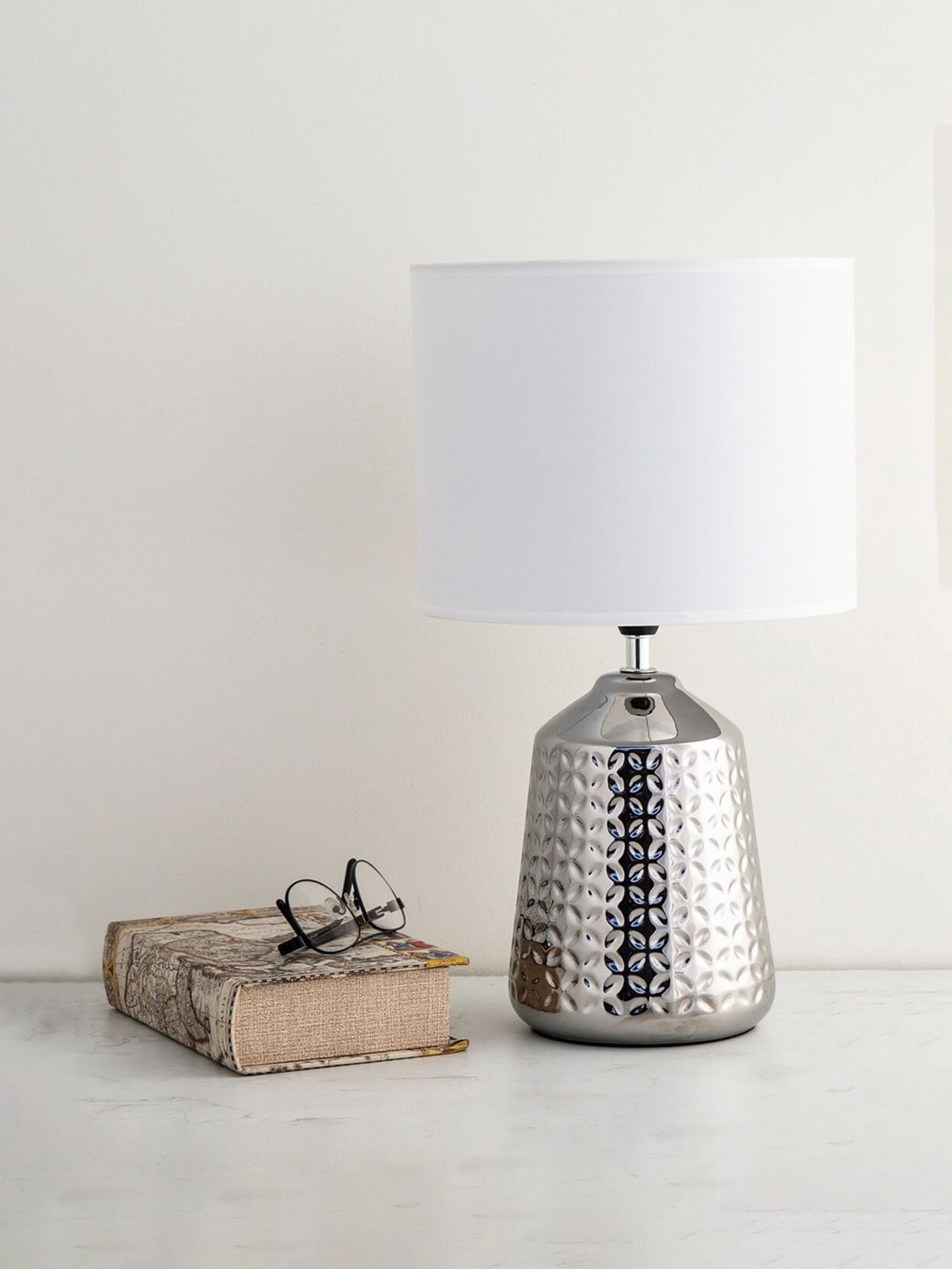 

Homecentre White & Silver-Toned Trinity Ceramic Table Lamp