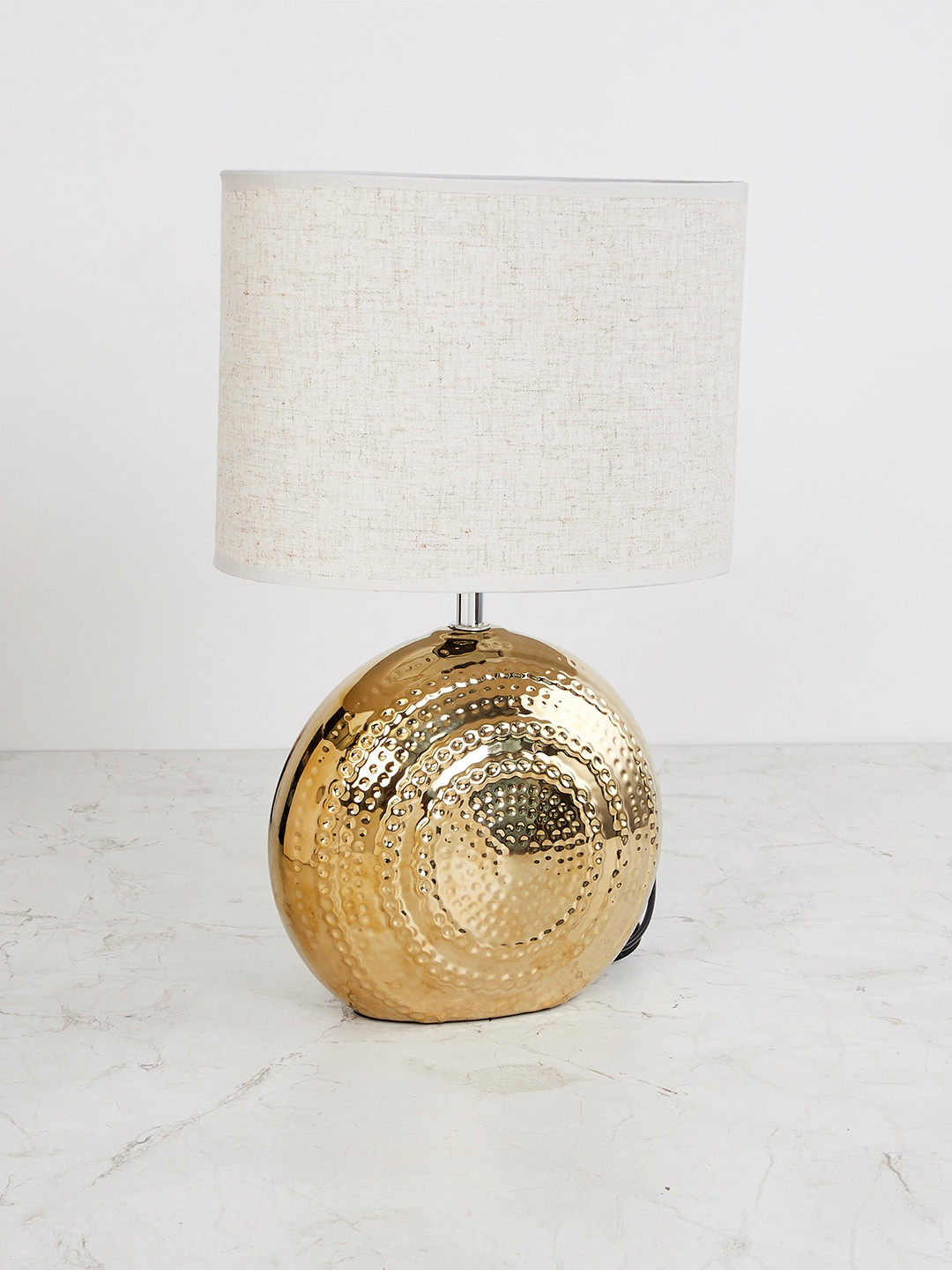 

Home Centre Gold & Cream-Coloured Textured Contemporary Bedside Standard Table Lamp