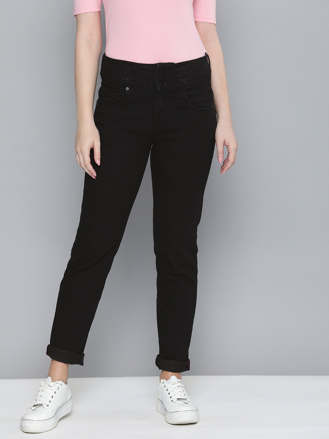 

HERE&NOW Women Black Slim Fit High-Rise Stretchable Jeans