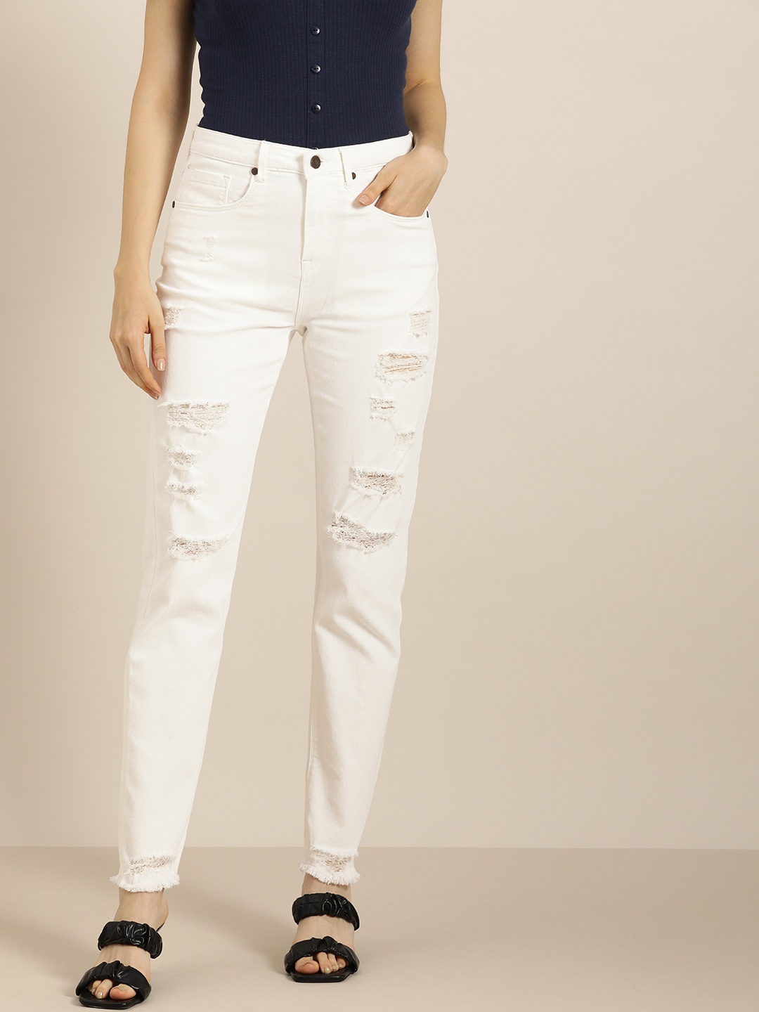 

Moda Rapido Women White 21 Slim Fit Highly Distressed Stretchable Jeans