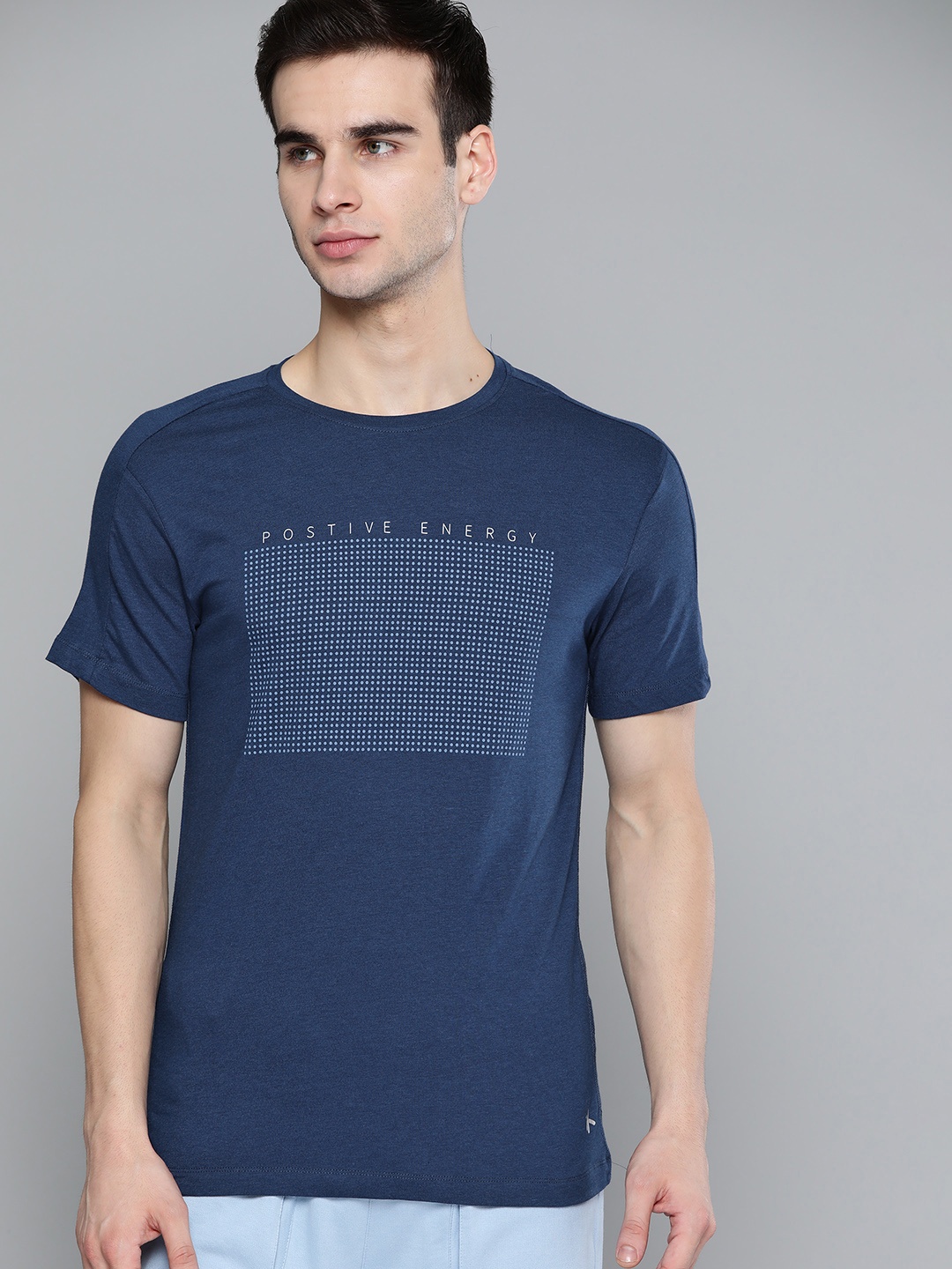 

HRX By Hrithik Roshan Men Estate Blue Typographic Bamboo Cotton Antimicrobial Yoga Tshirt, Navy blue