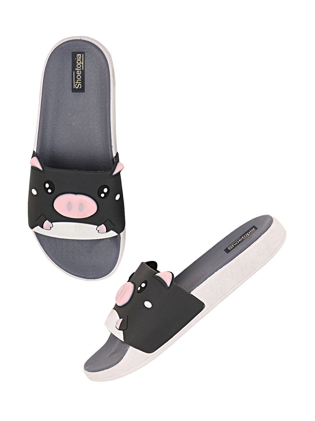 

Shoetopia Women Grey & Black Sliders