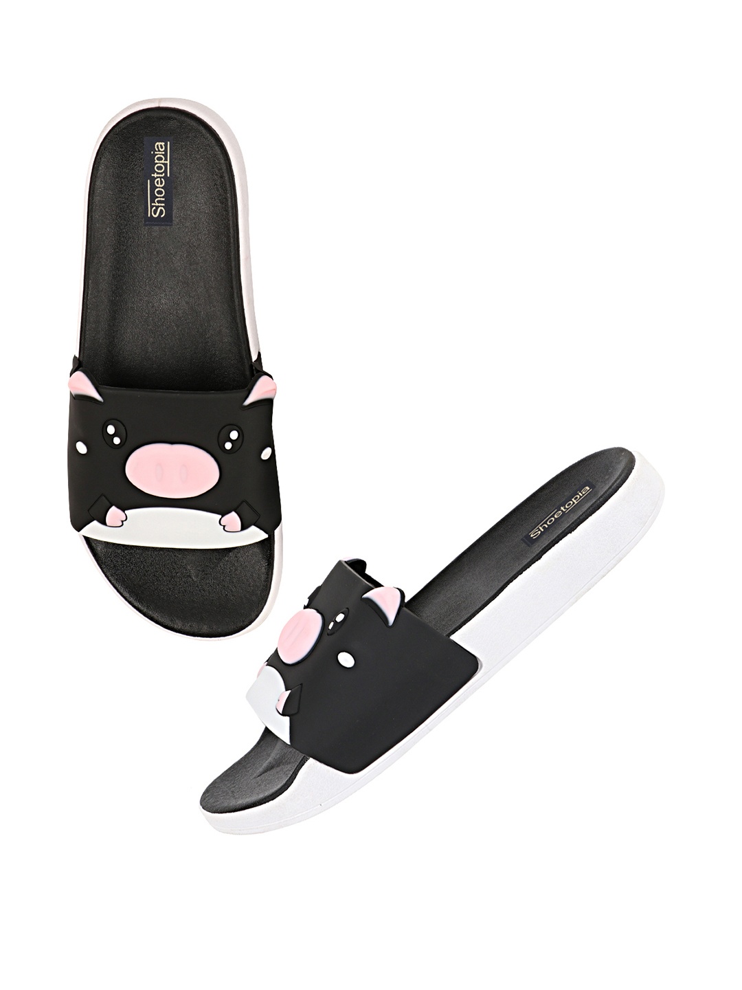 

Shoetopia Women Black & White Printed Sliders