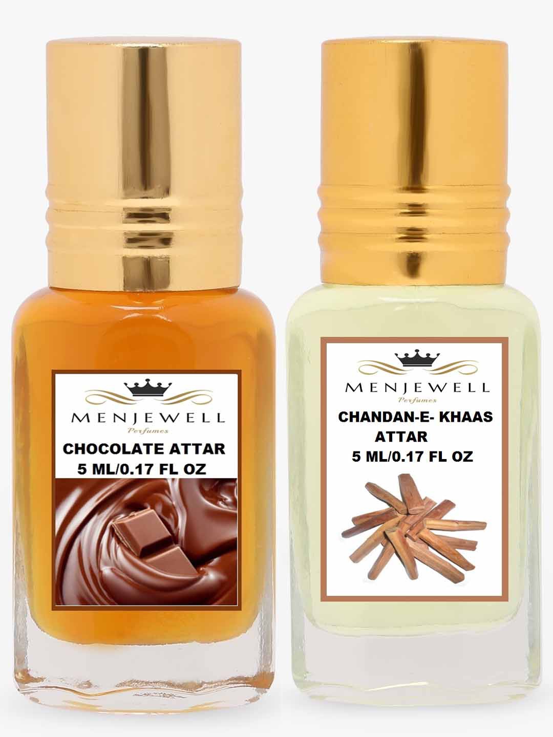 

Menjewell Set of 2 Chocolate & Chandan E Khaas Attar 10 ml, Transparent