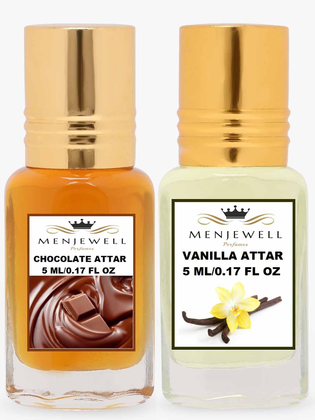 

Menjewell Unisex Pack of 2 Vanilla Attar & Chocolate Attar - 5 ml Each, Transparent