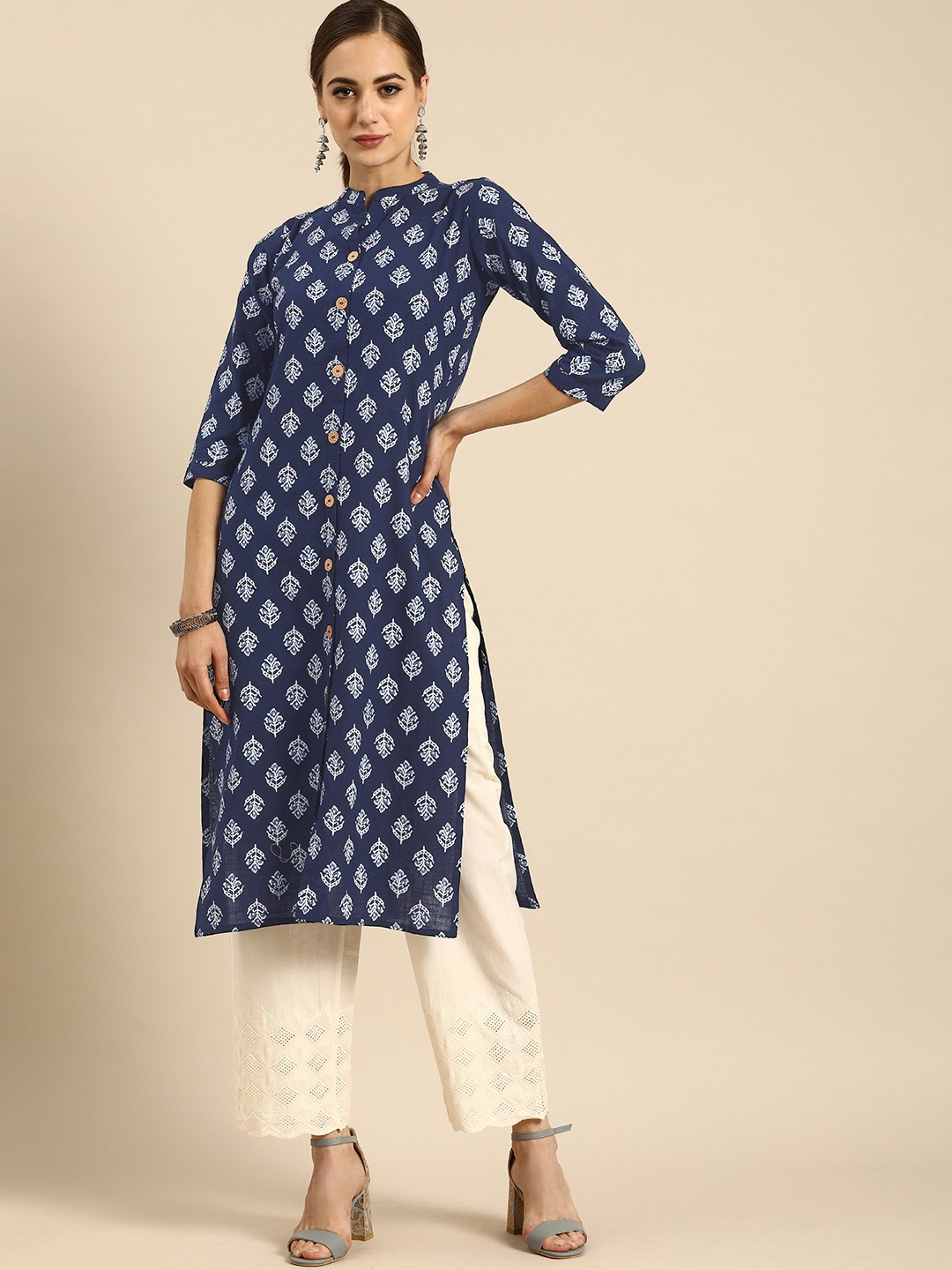 

Rajnandini Women Navy Blue Ethnic Motifs Printed Indigo Pure Cotton Kurta