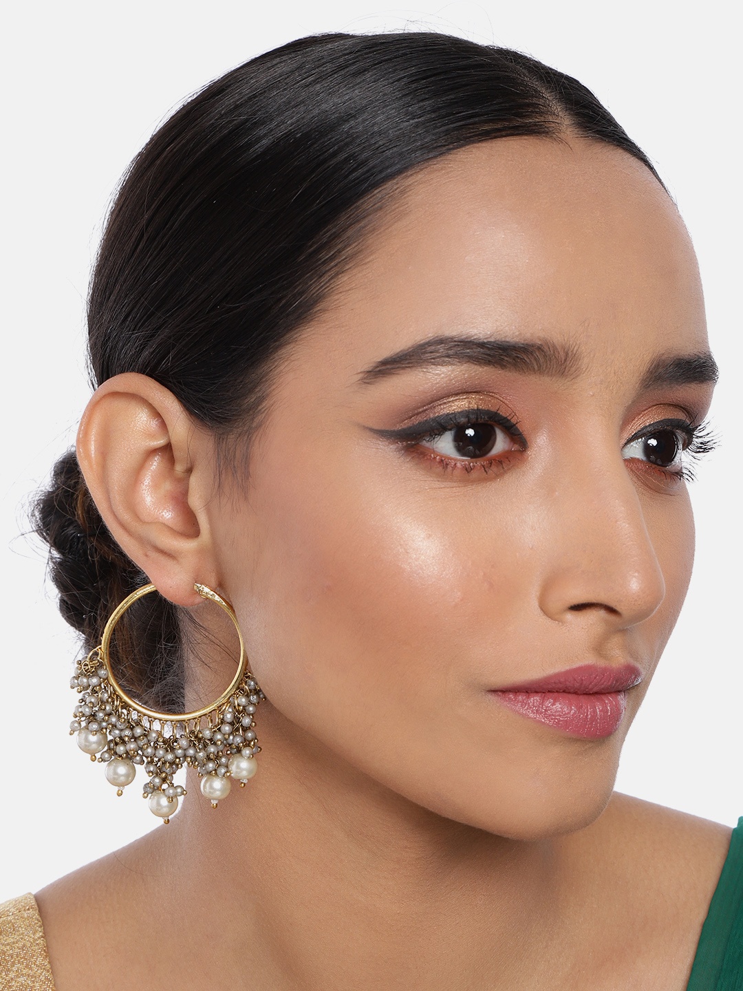 

I Jewels Gold Plated & Grey Circular Hoop Earrings