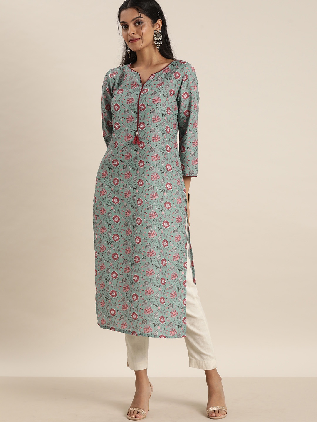 

Sangria Women Blue & Red Ethnic Motifs Printed Kurta