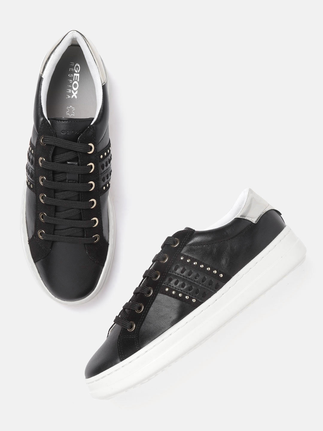 

Geox Women Black Leather Sneakers