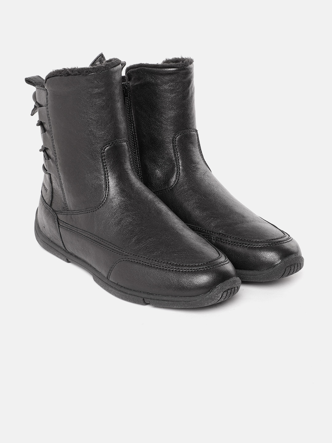 

Geox Women Black Leather Mid-Top Flat Boots